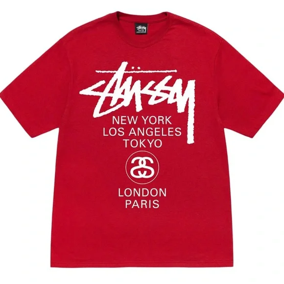 Stussy | Shirts | Stssy World Tour Tee Shirt Dark Red | Poshmark